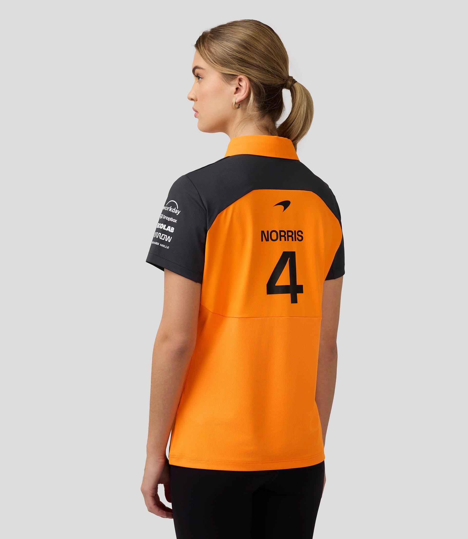 Official Womens McLaren Formula 1 Team Polo Shirt Lando Norris - Papaya/Phantom - Imagen 2