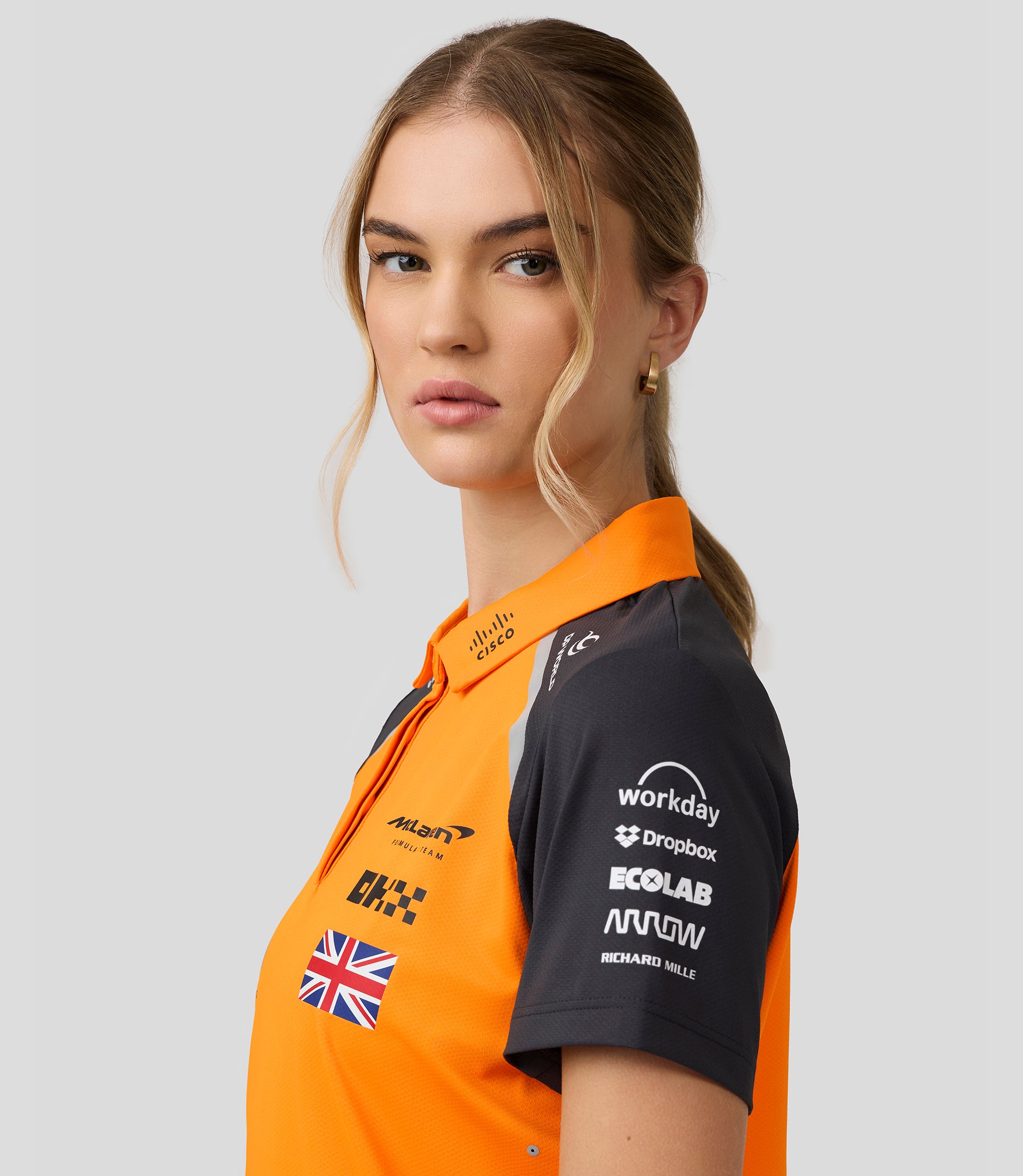 Official Womens McLaren Formula 1 Team Polo Shirt Lando Norris - Papaya/Phantom - Imagen 4