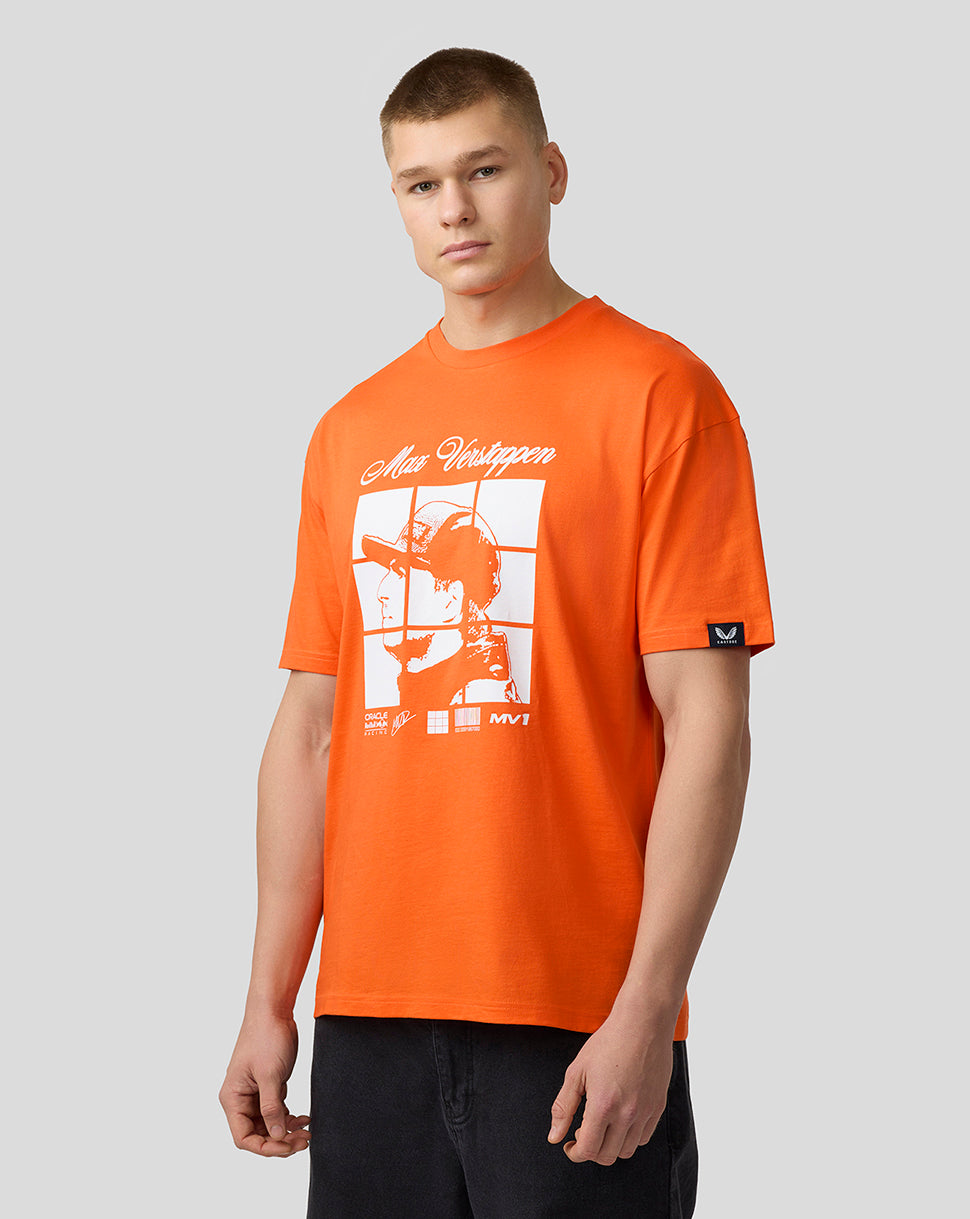 Oracle Red Bull Racing Unisex Max Verstappen Puzzle T-Shirt - Exotic Orange