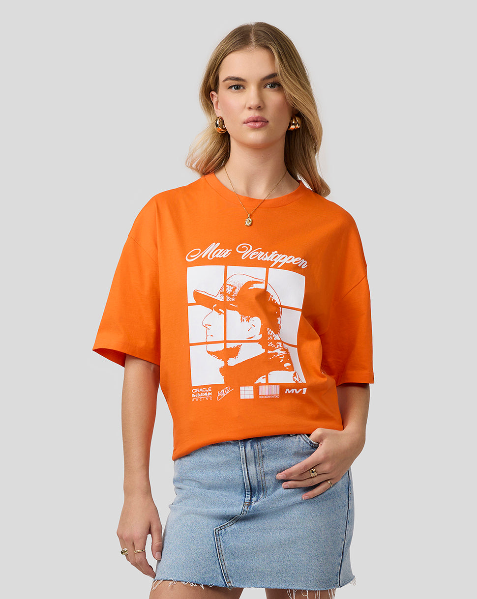 Oracle Red Bull Racing Unisex Max Verstappen Puzzle T-Shirt - Exotic Orange - Imagen 2