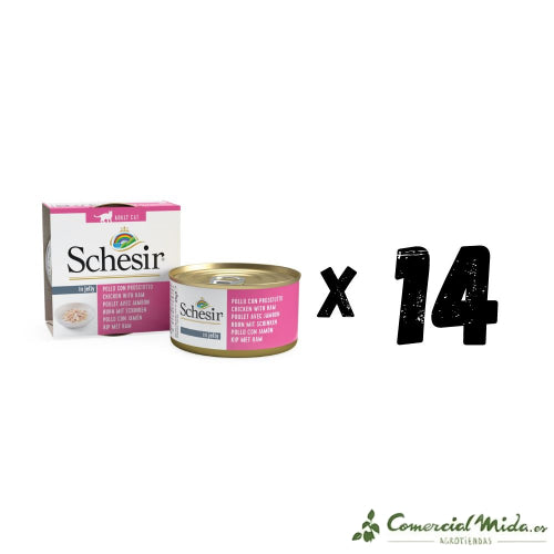 SCHESIR GATO LATA Pollo con Jamón en Gelatina Pack 14x85gr