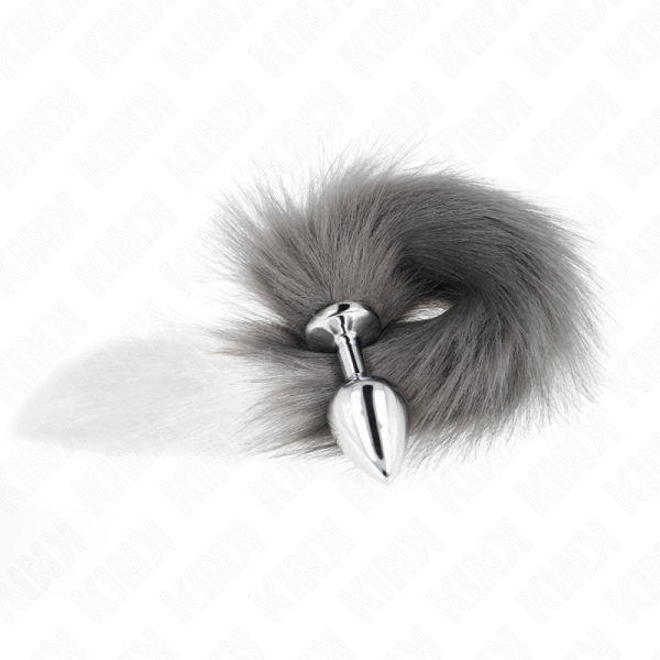 KINK - PLUG ANAL TALLA M 8 X 3.5 CM CON COLA SINTÉTICA 40 CM PLATEADO Y BLANCO - Imagen 2