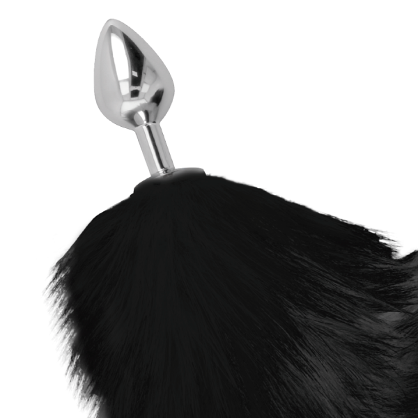 PLUG ANAL SILVER 8 CM CON COLA NEGRO